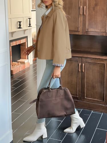 Womens Cropped Trench Coat Lightweight Single Breasted Jacket Fall Windbreaker Fashion Outerwear