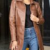 Casual Car Coat Lambskin Leather Jacket Women – ¾ Length Blazer Overcoat Style Leather Long Coat Women