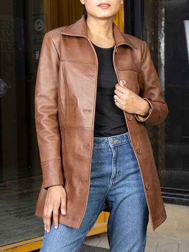 Casual Car Coat Lambskin Leather Jacket Women – ¾ Length Blazer Overcoat Style Leather Long Coat Women