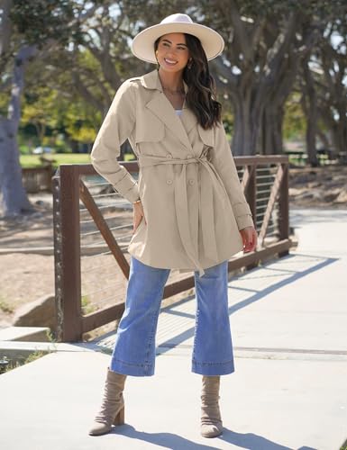 Trench Coat Women Mid Length Classic Double Breasted Lapel Business Casual Fall Jacket Coats Outerwear with Belt