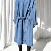 Women's Long Double Breasted Denim Jacket Oversized Button Down Maxi Jean Coat Classic Lapel Outercoat