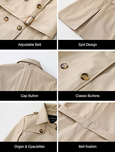 Women's Long Trench Coat Double-Breasted Classic Lapel Overcoat Belted Slim Outerwear Coat with Detachable Hood