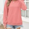 Womens Casual Crew Neck Sweatshirt with Pockets Loose Fit Soft Long Sleeve Lightweight Pullover Tops Fall Clothes