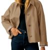 Womens Cropped Trench Coat Lightweight Single Breasted Jacket Fall Windbreaker Fashion Outerwear