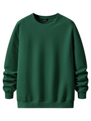 Mens Crewneck Sweatshirt Casual Long Sleeve Texture Pullover Shirt for Men