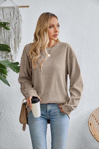 Women's Casual Corduroy Sweatshirts 2025 - Comfortable Long Sleeve Crewneck Pullovers for Fall and Winter