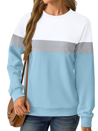 Womens Sweatshirts Cotton Crewneck Tops Long Sleeve Cute Lightweight Fall Winter Loose Casual Pullover with Pockets