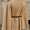 Womens Batwing Sleeve Poncho Pea Coats Oversized Belted Trendy Casual Stand Collar Cloak Cape Coats