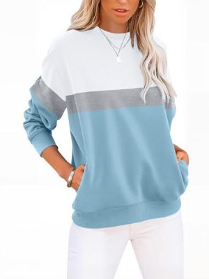 Womens Sweatshirts Cotton Crewneck Tops Long Sleeve Cute Lightweight Fall Winter Loose Casual Pullover with Pockets