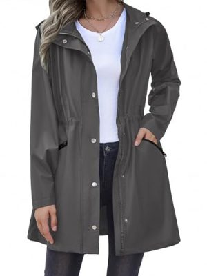 Raincoat Women Waterproof Long Hooded Rain Jacket Trench Coats Windbreaker Travel Jacket