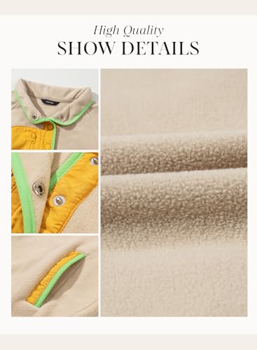 Sweatshirt for Women Oversized Fuzzy Fleece Jacket Color Block Button Long Sleeve Pullover Sherpa Sweatshirts Tops