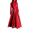 Red Black Maxi Leather Trench Coat, Women Long Skirted Elegant Overcoat Plus Size