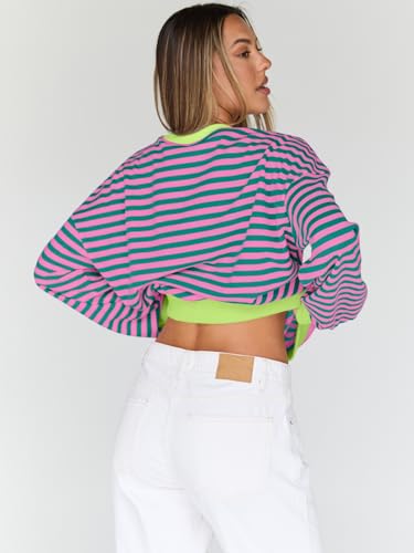 Oversized Sweatshirt for Women 2025 Fall Crewneck Striped Long Sleeve Shirts Hoodies Cute Top Y2K Outfits