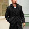 Mens Trench Coat Single Breasted Mid-Long Pea Coat Classic Winter Business Jacket with Detachable Hood