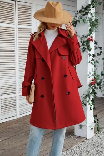 Women's Waterproof Trench Coat Double Breasted Lapel Rain Coats for Women With Belt