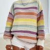Women Contrast Striped Pullover Sweater 2025 Fall Outfits Oversized Knit Jumper Tops