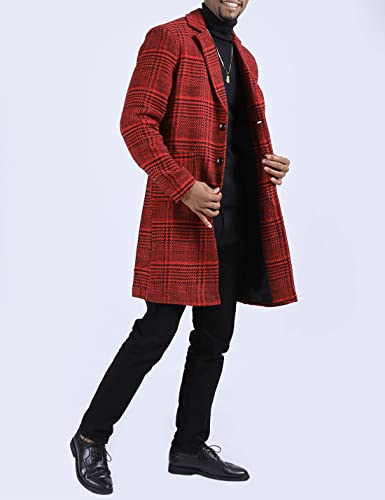 Men's Wool Blend Pea Coat Notched Collar Single Breasted Overcoat Warm Winter Trench Coat