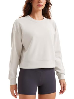 Womens SoftAura Crewneck Sweatshirt Long Sleeve Workout Casual Pullover Basic Fall Tops