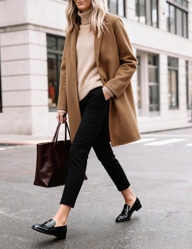 Women's Wool Coat Mid-Length Notch Lapel Single Breasted Trench Pea Coats Casual Outerwear