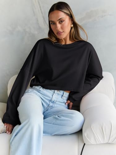Cropped Sweatshirts for Women Oversized Crewneck Sweaters Long Sleeve Tops Fall Winter Clothes 2025