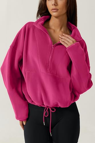 Women Half Zip Fleece Sweatshirt Mock Neck Long Sleeve Winter Cozy Sherpa Pullover Sweater Tops