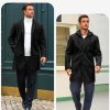Mens Trench Coat Single Breasted Mid-Long Pea Coat Classic Winter Business Jacket with Detachable Hood