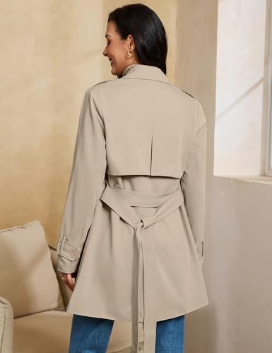 Trench Coat Women Mid Length Classic Double Breasted Lapel Business Casual Fall Jacket Coats Outerwear with Belt