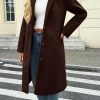 Womens Long Single Breasted Coats Lapel Collar Peacoat Fall Winter Casual Trench Coat Jacket Outwear
