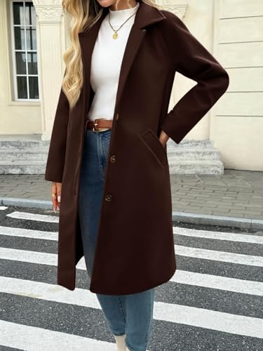 Womens Long Single Breasted Coats Lapel Collar Peacoat Fall Winter Casual Trench Coat Jacket Outwear