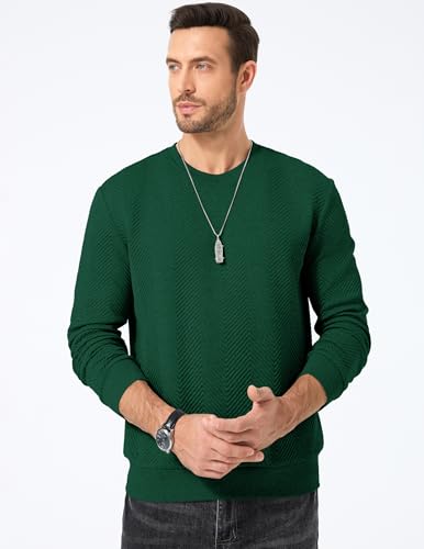 Mens Crewneck Sweatshirt Casual Long Sleeve Texture Pullover Shirt for Men