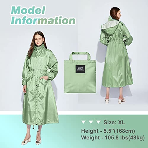 Womens Long Raincoats Rain Jacket Waterproof Packable Hooded Windbreaker Lightweight Adjustable Waist for Outdoor