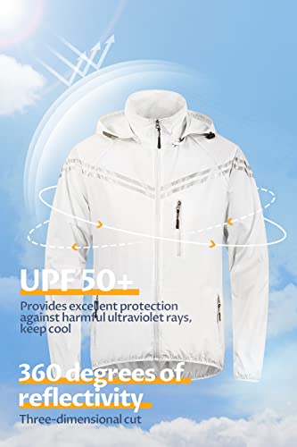 Men's Packable Waterproof Running Rain Coats Reflective Cycling Jacket Windbreaker With Removable Hood