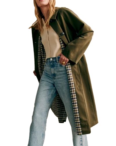 Women's Oversized Trench Coat Single Breasted Windproof Overcoat Classic Button Down Long Jacket