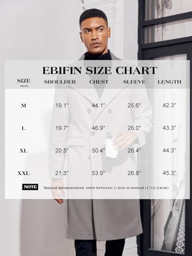Men's Notch Lapel Double Breasted Long Trench Coat Casual Cotton Blend Peacoat