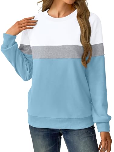 Womens Sweatshirts Cotton Crewneck Tops Long Sleeve Cute Lightweight Fall Winter Loose Casual Pullover with Pockets