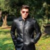 TLC Black Real Leather Trench Coat for Men – 3/4 Length Car Coat – Genuine Lambskin Jacket - Classic Button-Up Soft Coat Men