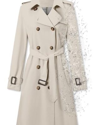 Women's Double Breasted Waterproof Trench Coat Classic Lapel Overcoat with Belt