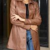 Casual Car Coat Lambskin Leather Jacket Women – ¾ Length Blazer Overcoat Style Leather Long Coat Women