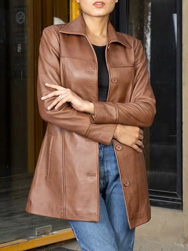 Casual Car Coat Lambskin Leather Jacket Women – ¾ Length Blazer Overcoat Style Leather Long Coat Women