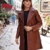 TLC Genuine Long Leather Jacket Women, Stylish and Soft Real Lambskin Leather Trench Coat with Button Design
