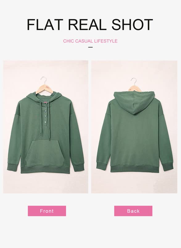 Womens 2025 Hoodies Button Collar Drawstring Hooded Pullover Sweatshirt Casual Long Sleeve Tops Shirts