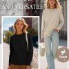 2 Pack Women's Casual Sweatshirts, Long Sleeve Cotton Shirts Loose Fit Lightweight Crew Neck Basic Tops Pullover
