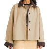 Womens Contrast Collar Jacket Casual Button Down Long Sleeves Crop Trench Coat Outerwear with Pockets