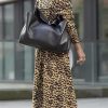 Women's Notch Lapel Leopard Print Duster Trench Coat Open Front Loose Faux Suede Mid Long Pea Coat