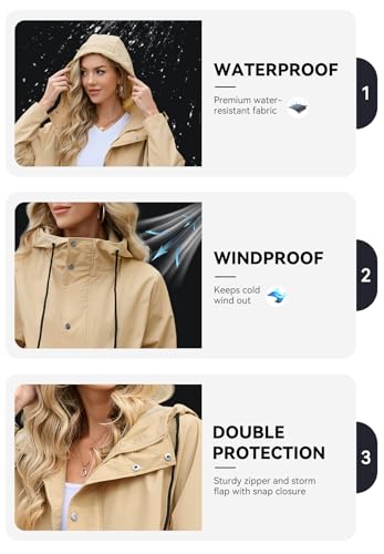 Long Packable Rain Jacket Women Waterproof - Raincoat for Women Rain Coat with Hood Lightweight Outdoor Windbreaker