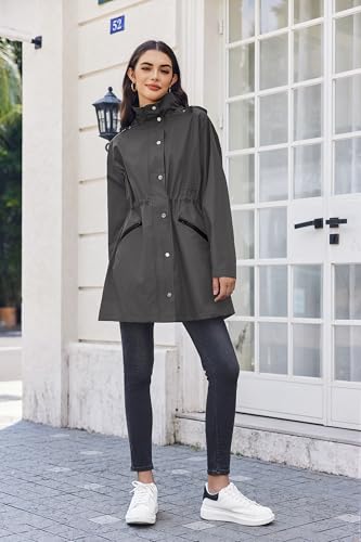 Raincoat Women Waterproof Long Hooded Rain Jacket Trench Coats Windbreaker Travel Jacket