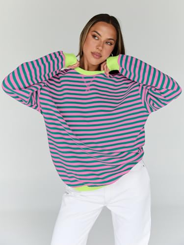 Oversized Sweatshirt for Women 2025 Fall Crewneck Striped Long Sleeve Shirts Hoodies Cute Top Y2K Outfits