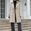 Women's Double Breasted Waterproof Trench Coat Classic Lapel Overcoat with Belt