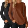 2 Pack Women's Crew Neck Sweatshirts, Cotton Long Sleeve Casual Shirts Loose Fit Tunic Tops Plain Basic Pullover Tees
