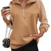 Women's Sweatshrits Quarter Zip Pullover Fleece Sweatshirt Casual Cable Knit Sleeve Hoodies Fashion Outfits Clothes